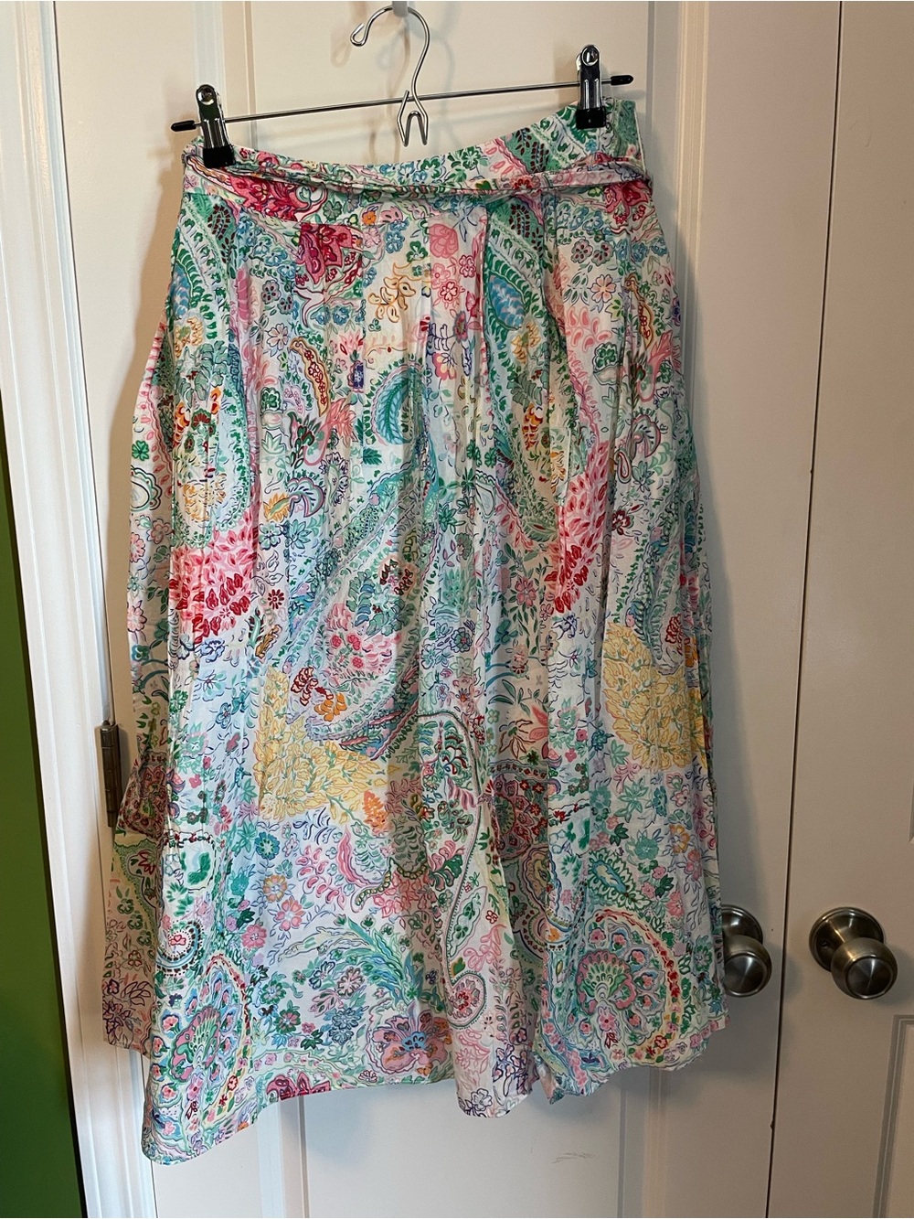 Talbots Floral Paisley Cotton Skirt 10 Waist Tie Pleated Full Skirt - Picture 4 of 6